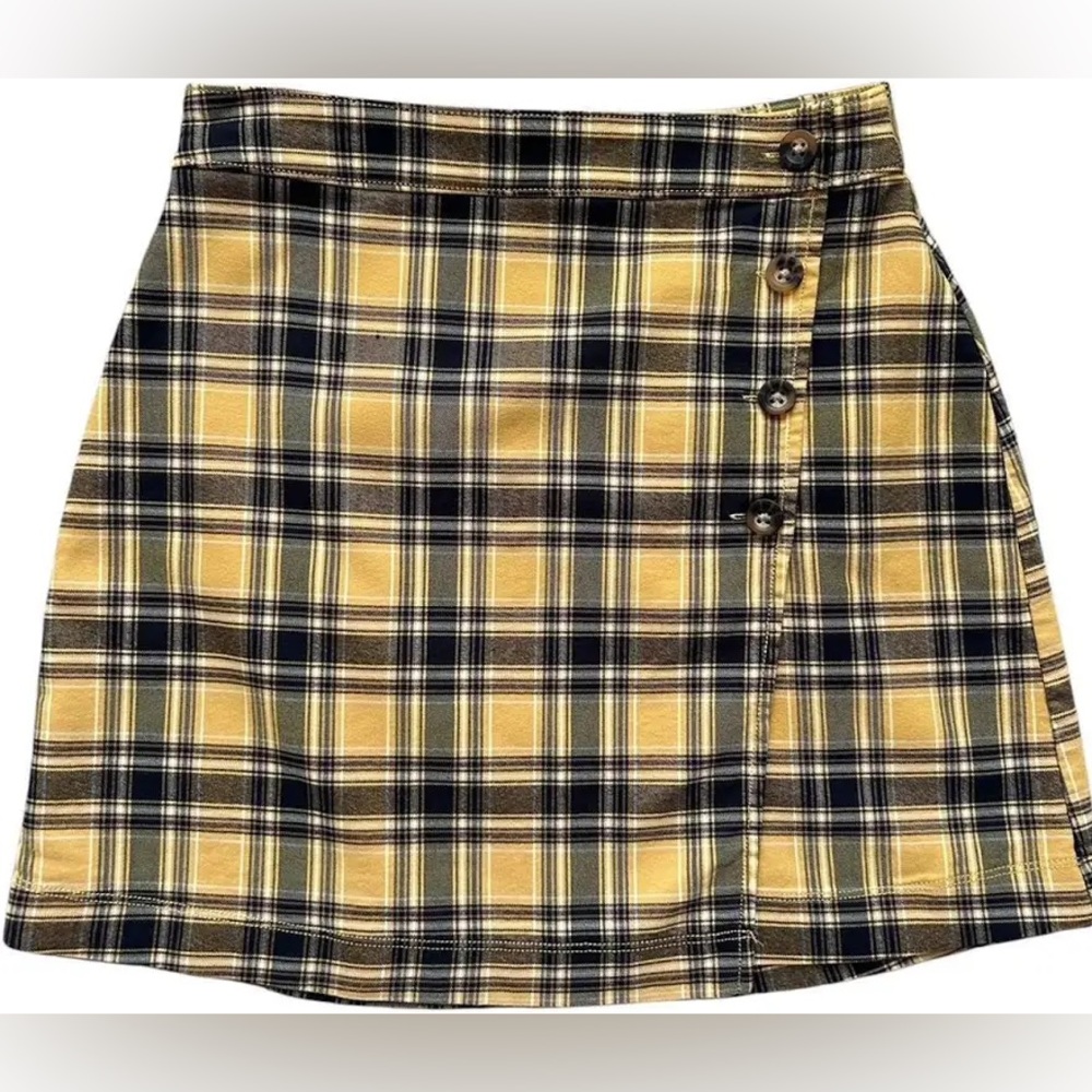 Hollister Mini Yellow Plaid Skirt High Waisted Size M Preppy Clueless Academia